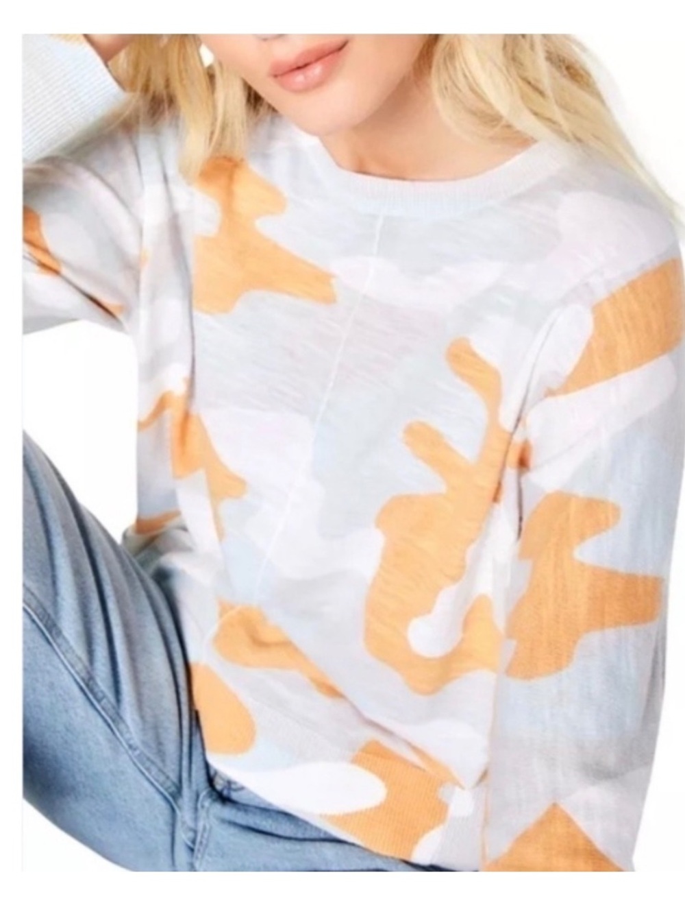 Lisa Todd Pastel Orange Camouflage 100% Cotton Lightweight Sweater Size XLarge